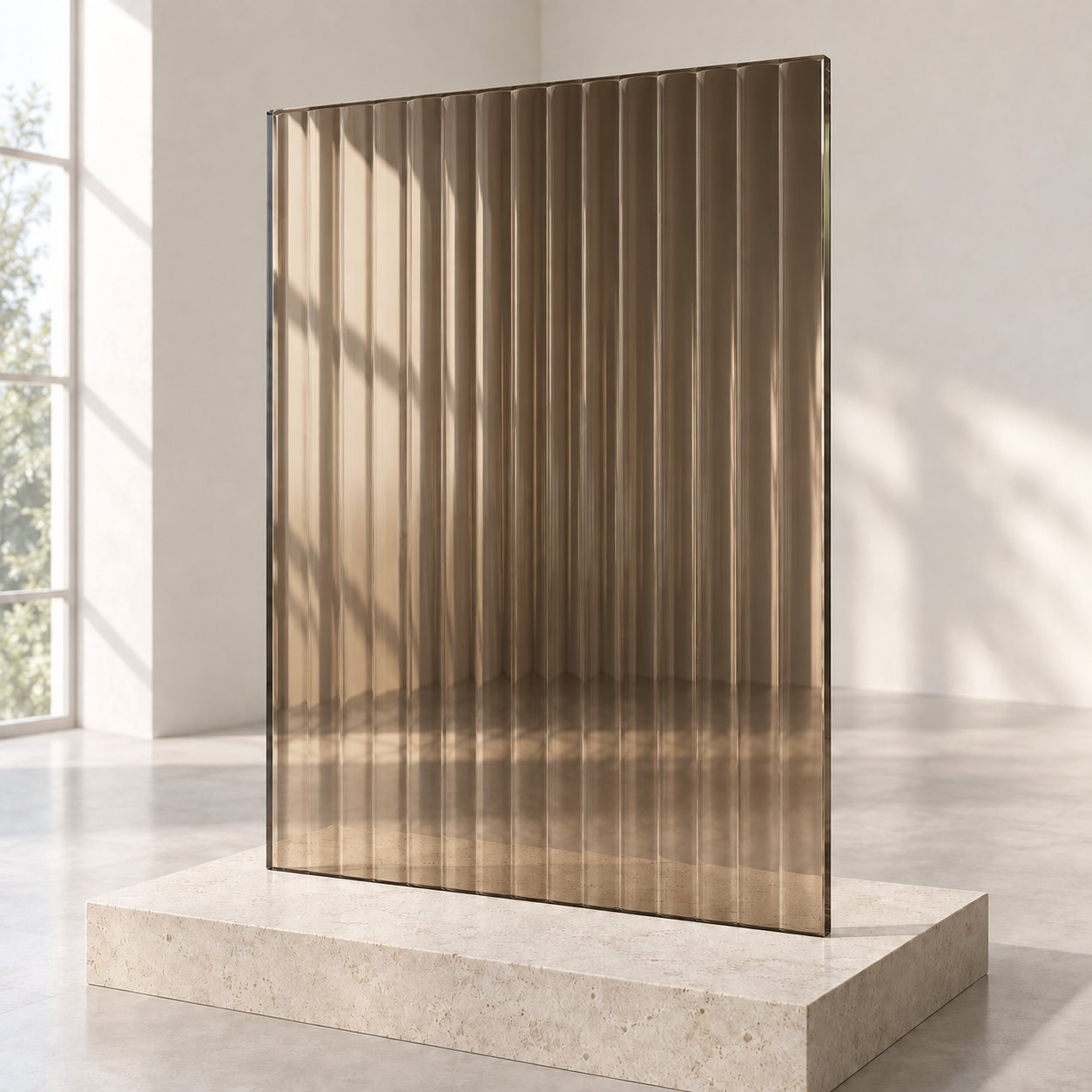 Рифлёное стекло Flutes Moru Bronze — визуализация материала